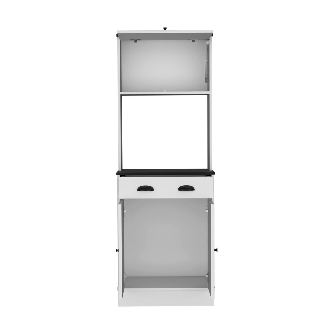 Apex Kitchen Pantry 66.3" H With Drawer, 2 Cabinets, And Microwave Stand, White Black White Black Solid Wood Mdf Engineered Wood