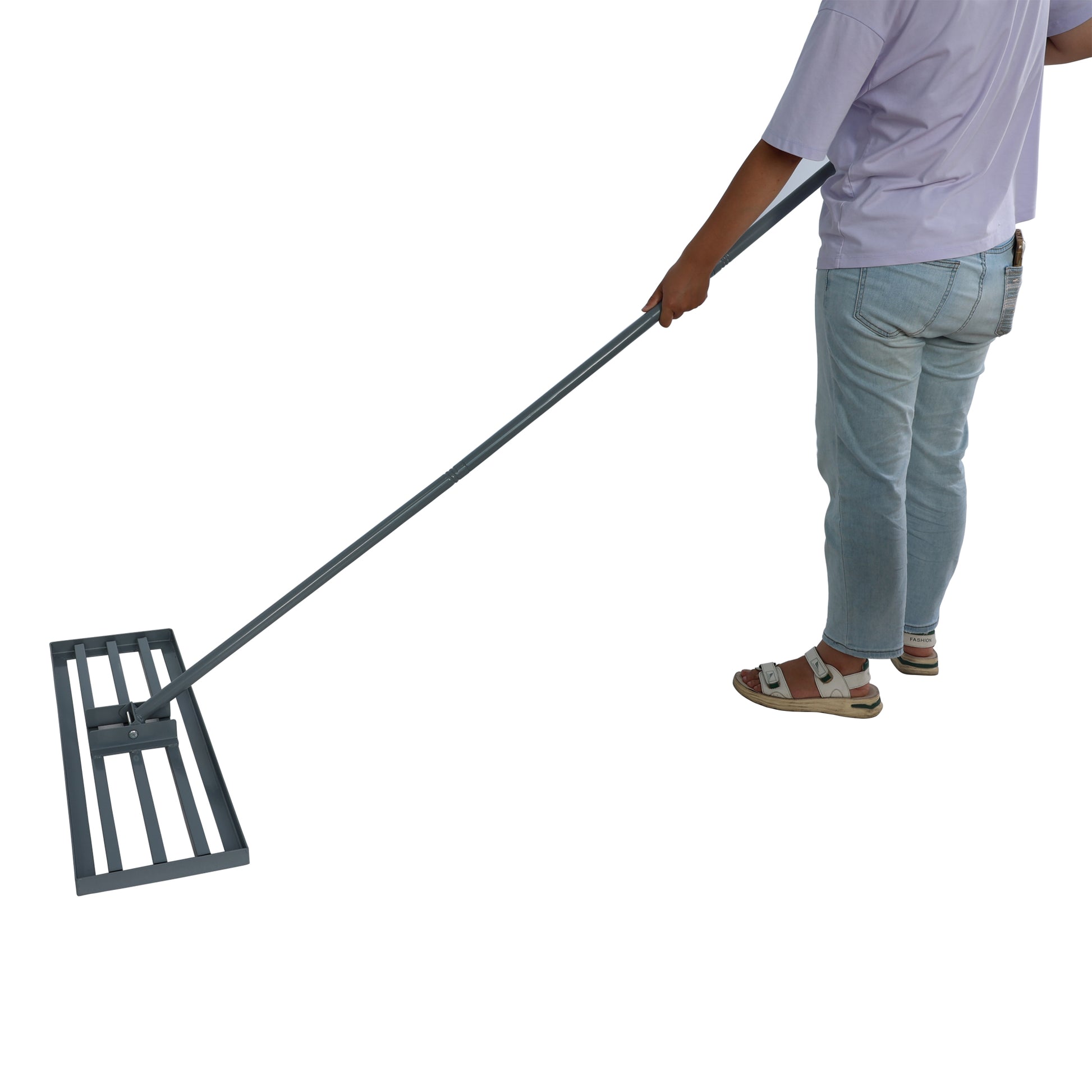 Garden Backyard Farmland Golf Course Compost Sand Leveling With 79.5 Long Handle Heavy Duty Tool Lawn Leveling Rake Grey Iron