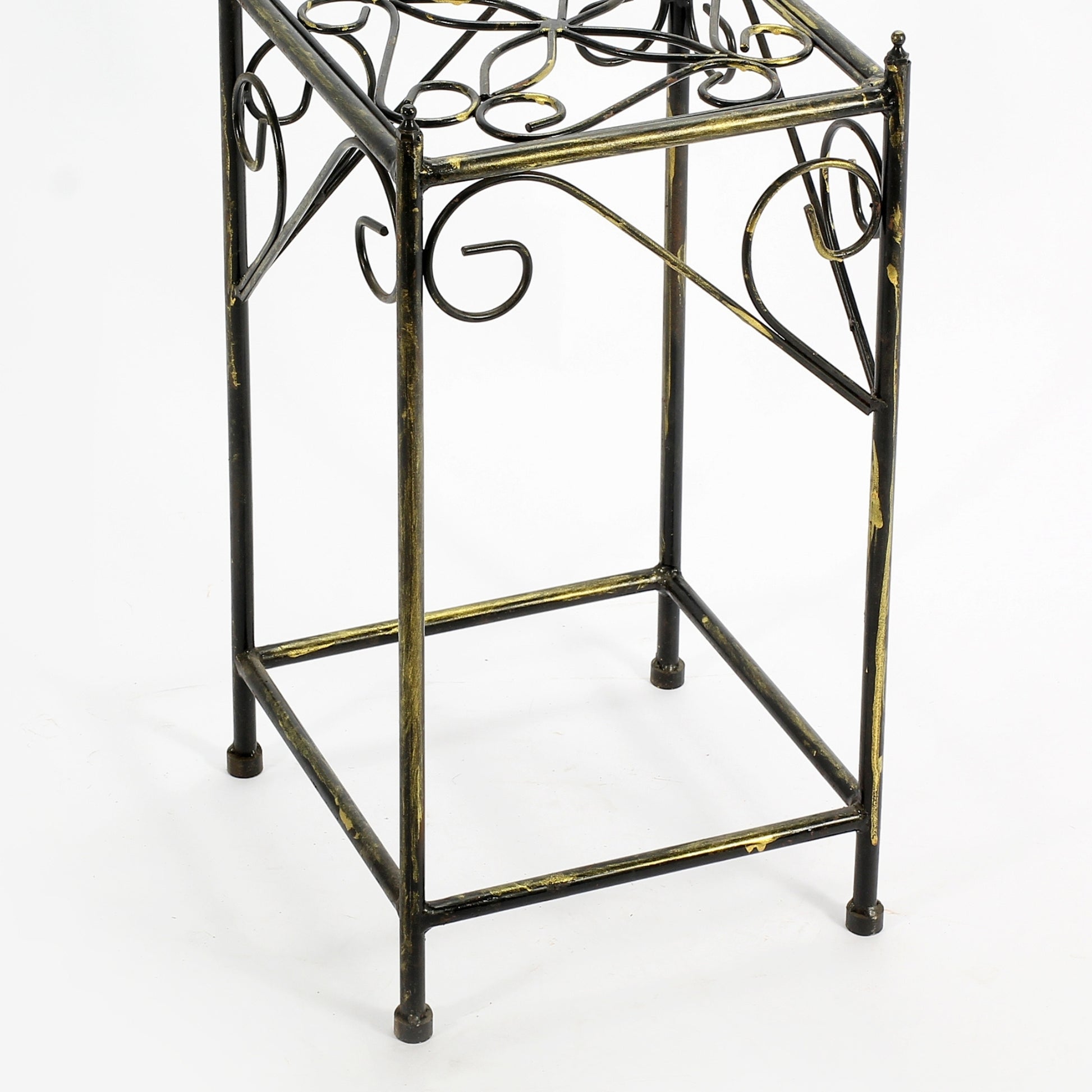 20.67" Medium Lattice Square Black Gold Cast Metal Plant Stand Multicolor Metal