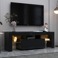 Black Tv Stand With Led Rgb Lights,Flat Screen Tv Cabinet, Gaming Consoles In Lounge Room, Living Room And Bedroom Black Black 50 59 Inches Mdf