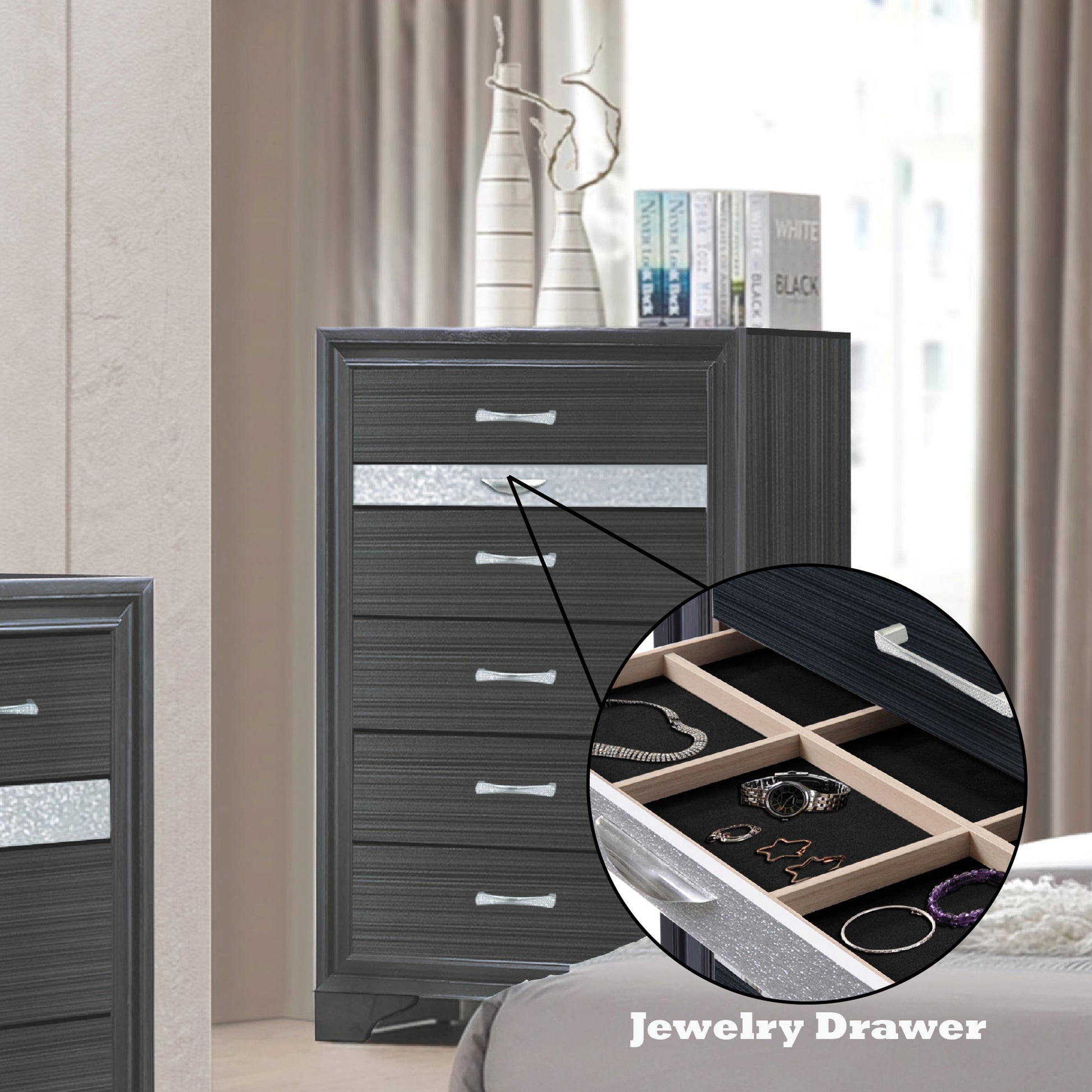 Naima Black Finish Chest Black Synthetic Wood