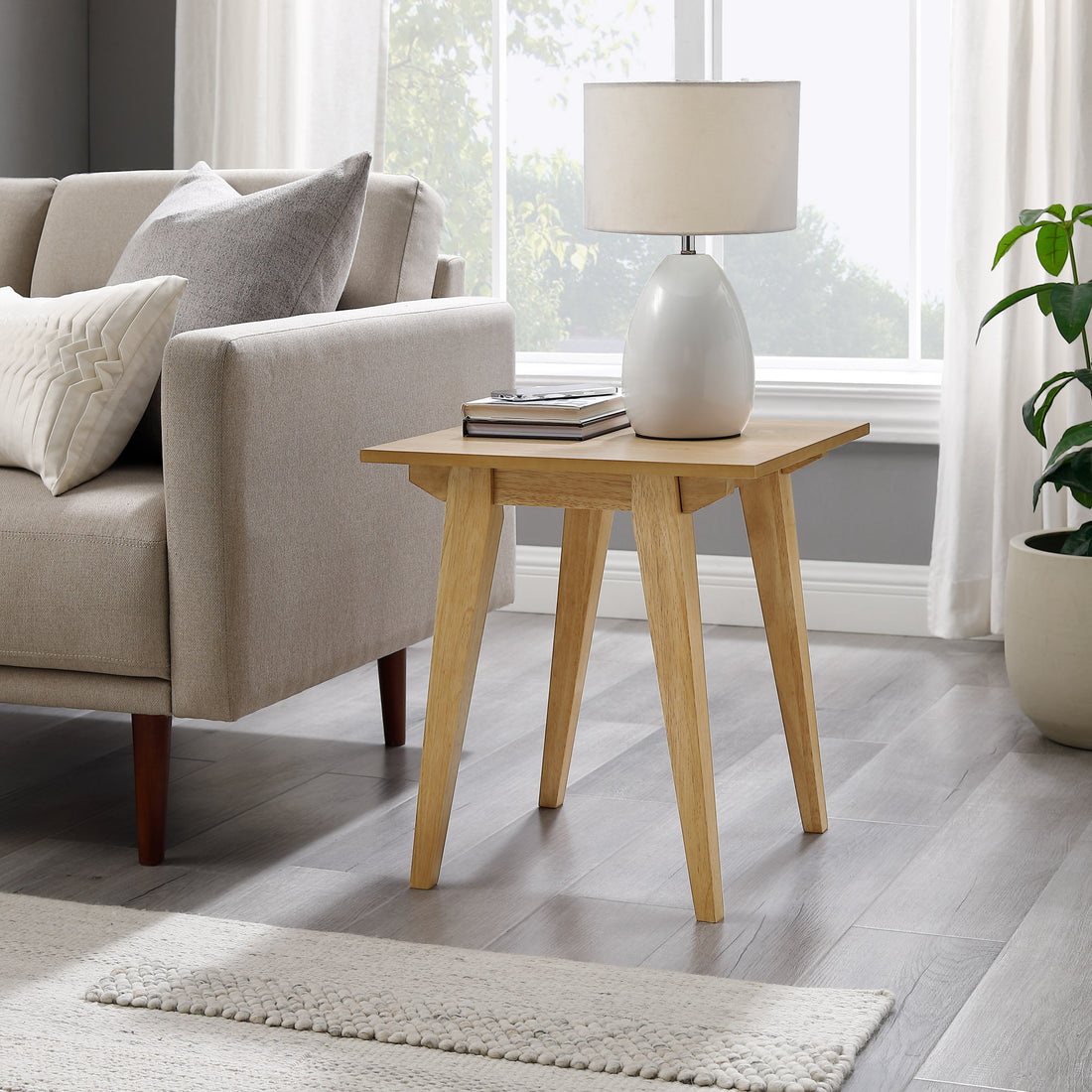 Japandi Minimal Solid Wood Side Table English Oak Light Brown Mdf Mdf