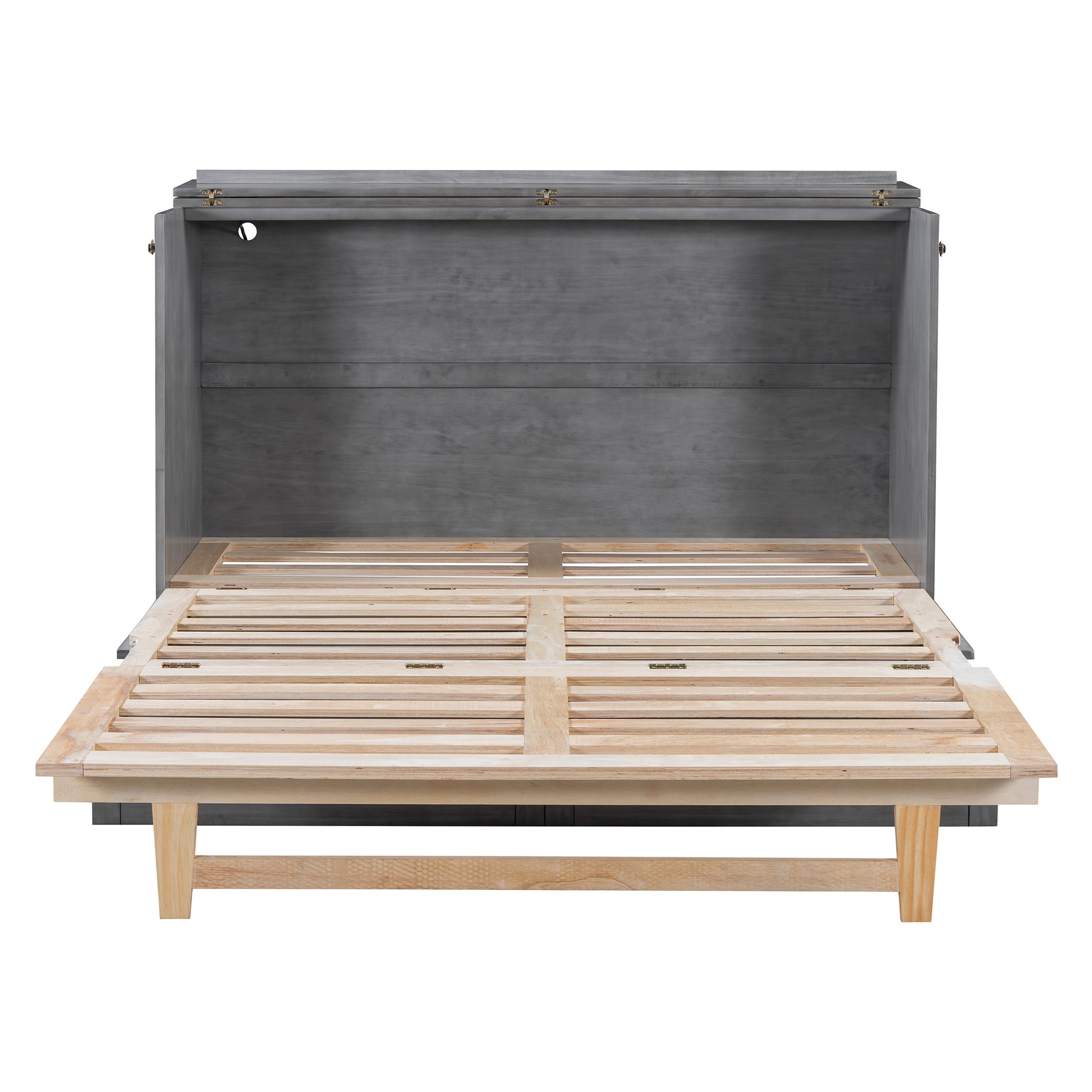 Queen Murphy Bed With Large Drawers,Gray Queen Gray Plywood