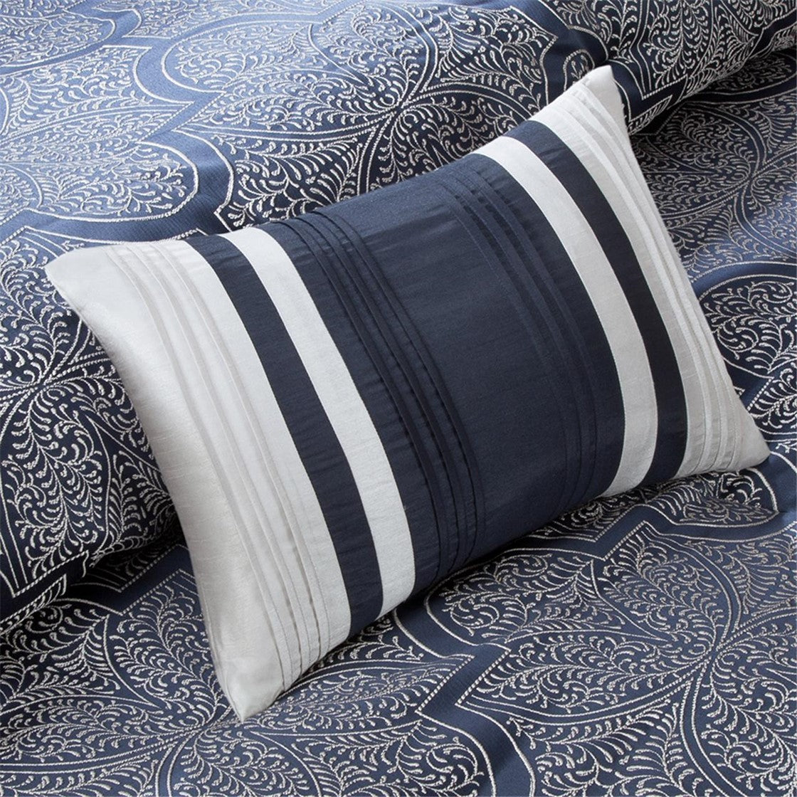 8 Piece Jacquard Comforter Set Navy King King Navy Polyester