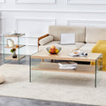 Double Layered Rectangular Coffee Table.The Board Is Made Of Mdf With Wooden Stickers, With Transparent Tempered Glass On Both Side.Suitable For Various Occasions Such As Living Rooms And Bedrooms. Wood Mdf Glass