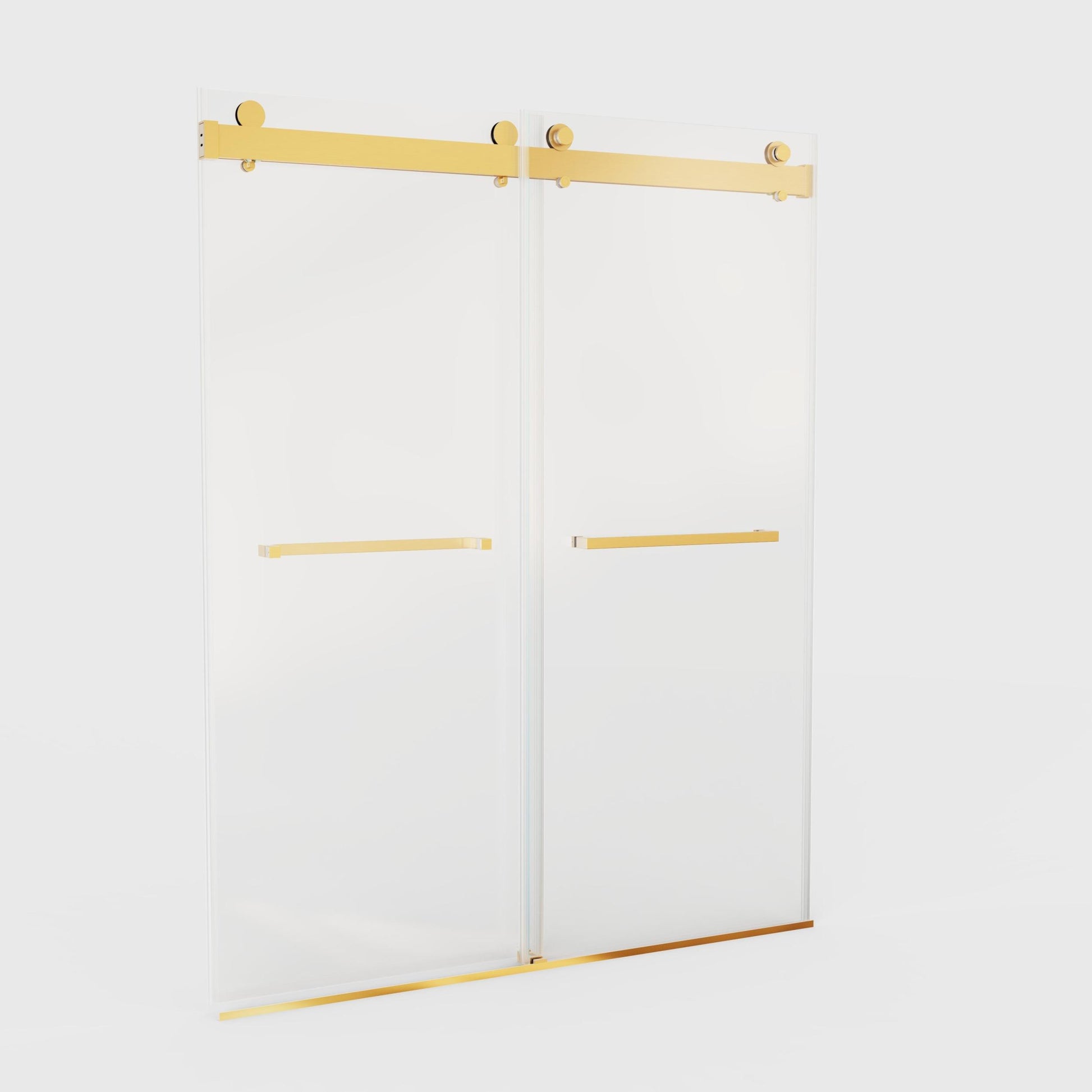 56 60 Inches W *76 Inches H Frameless Double Sliding Soft Close Shower Door In Brushed Gold,3 8 Inches 10Mm Thick Sgcc Tempered Glass Door Brushed Gold Glass Metal