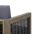 Outdoor Acacia Wood Club Chair With Wicker Accents, Gray Mixed Gray Brown, 30.25