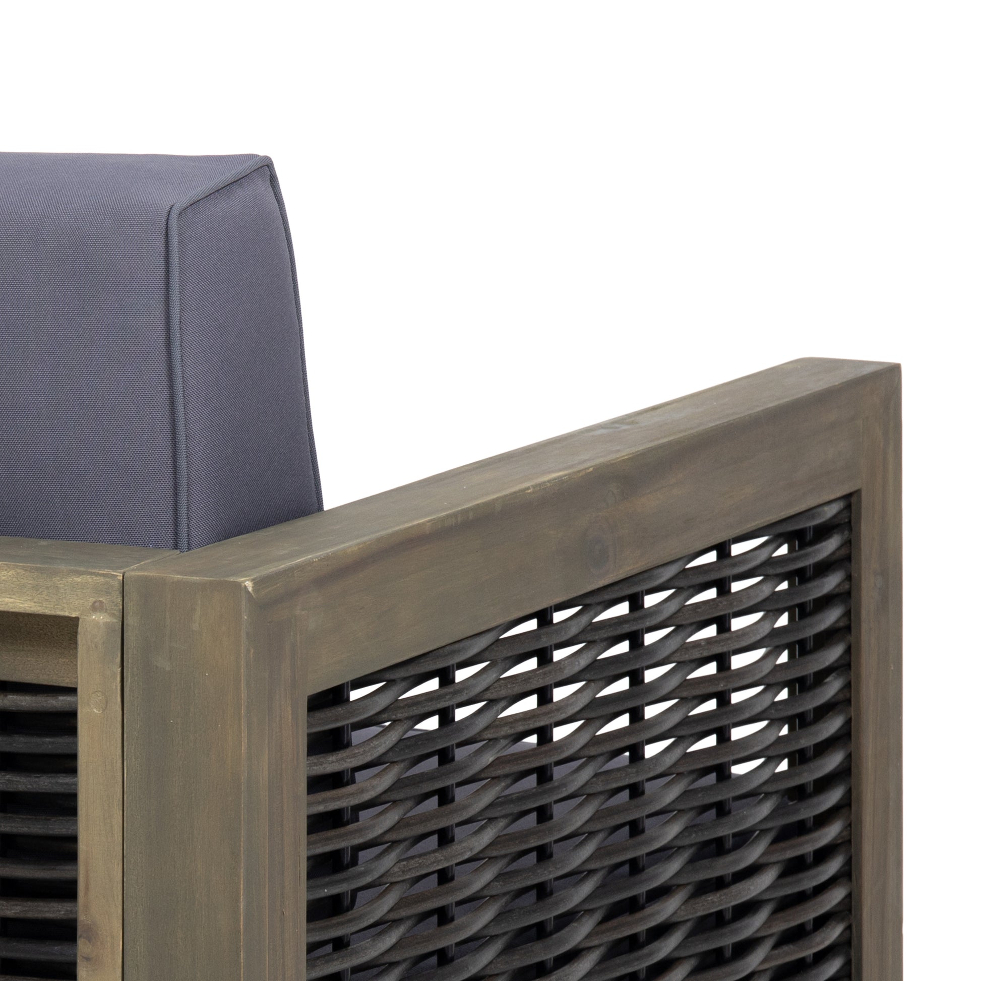 Set Of 2, Outdoor Acacia Wood Club Chair With Wicker Accents, Gray Mixed Gray Brown, 30.25"D X 27.5"W X 23.75"H Gray Acacia Wood