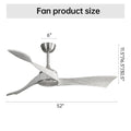 52 Inch Ceiling Fan Without Light 6 Wind Speed Timing Function 3 Solid Wood Blade Reversible Dc Motor Brushed Nickel Metal & Wood