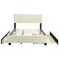 Queen Size Upholstered Platform Bed With Twill Headboard, Pullout Bed And Two Drawers, Flannel, Beige Queen Beige Mdf Lvl