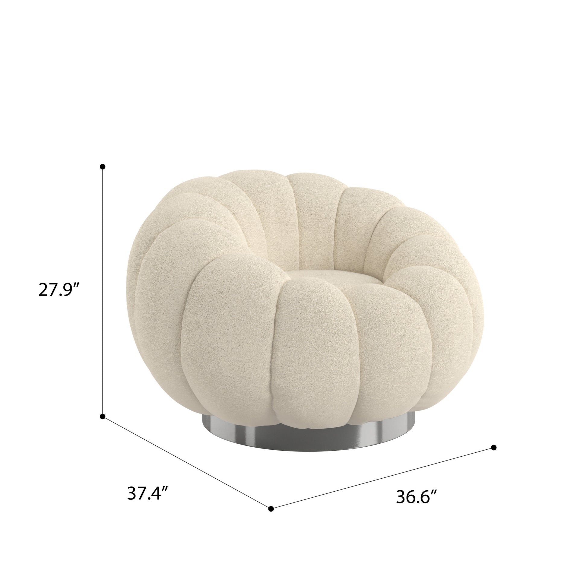 Lillie White Pumpkin Swivel Accent Chair White Foam Solid Wood