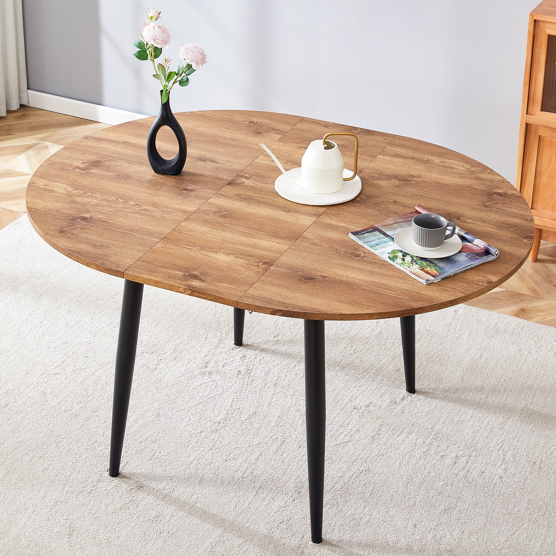 With A Clever Retractable Mechanism, The Mdf Table Top And Black Metal Legs And Has A Smooth And Delicate Surface. The Unique Look Creates The Sleekof A Modern Home. Wood Mdf Metal