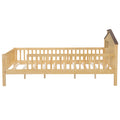 Full Size Wood Platform Bed With House Shaped Headboard, Led And Built In Storage, Natural Box Spring Not Required Full Natural Wood Bedroom Bed Frame Wood