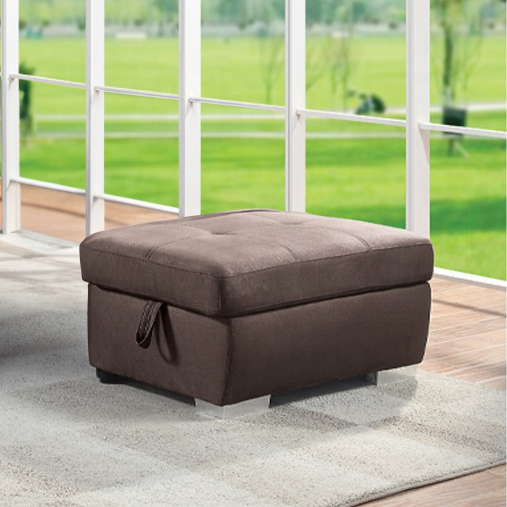 Brown Storage Ottoman Brown Wood Primary Living Space Backless Solid Brown Rectangle Armless With Storage Wood Fabric