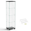 4 Tier Glass Display Cabinet, Single Door Glass Cabinet With Lock And Wheels, Floor Standing Storage Cabinet With 3 Acrylic Shelves For Living Room, Bedroom And Office, Black, 15.8