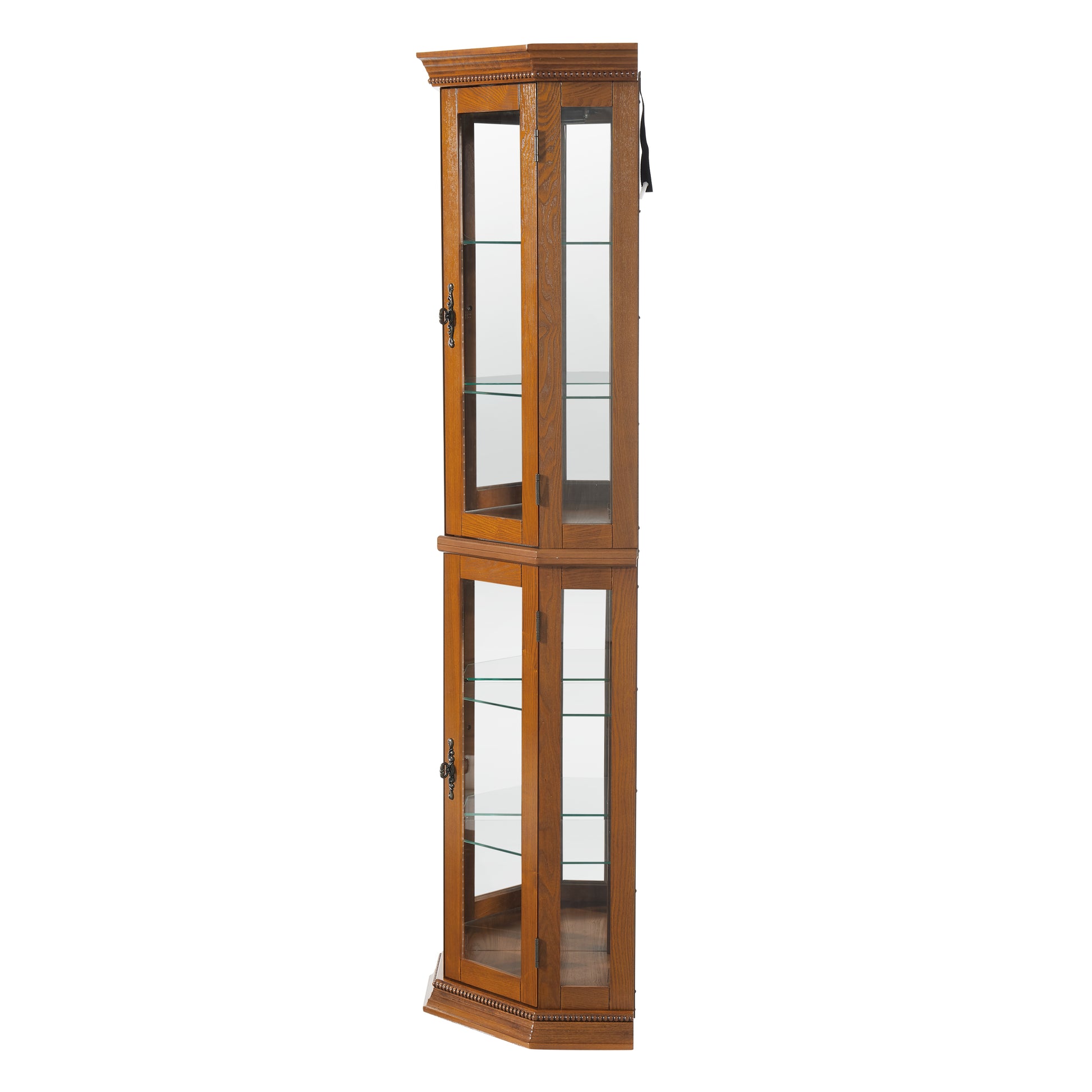 Corner Curio Cabinet With Lights, Adjustable Tempered Glass Shelves, Mirrored Back, Display Cabinet,Oak E26 Light Bulb Not Included Oak Mdf