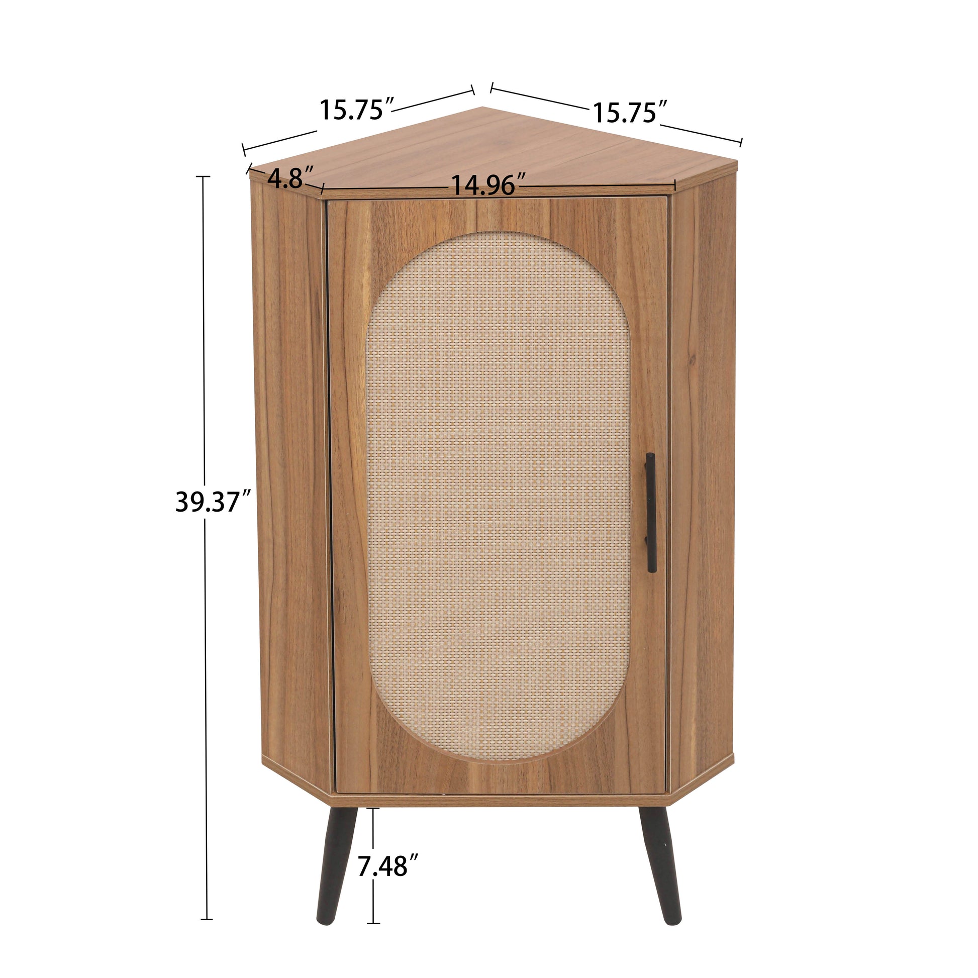 Corner Cabinet ,Rattan Door,Freestanding Corner Tables For Small Spaces, Corner Shelf Stand For Living Room, Kitchen, Bathroom, Bedroom Walnut Particle Board