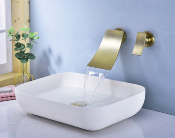Wall Mount Widespread Bathroom Faucet Gold Bathroom Brass