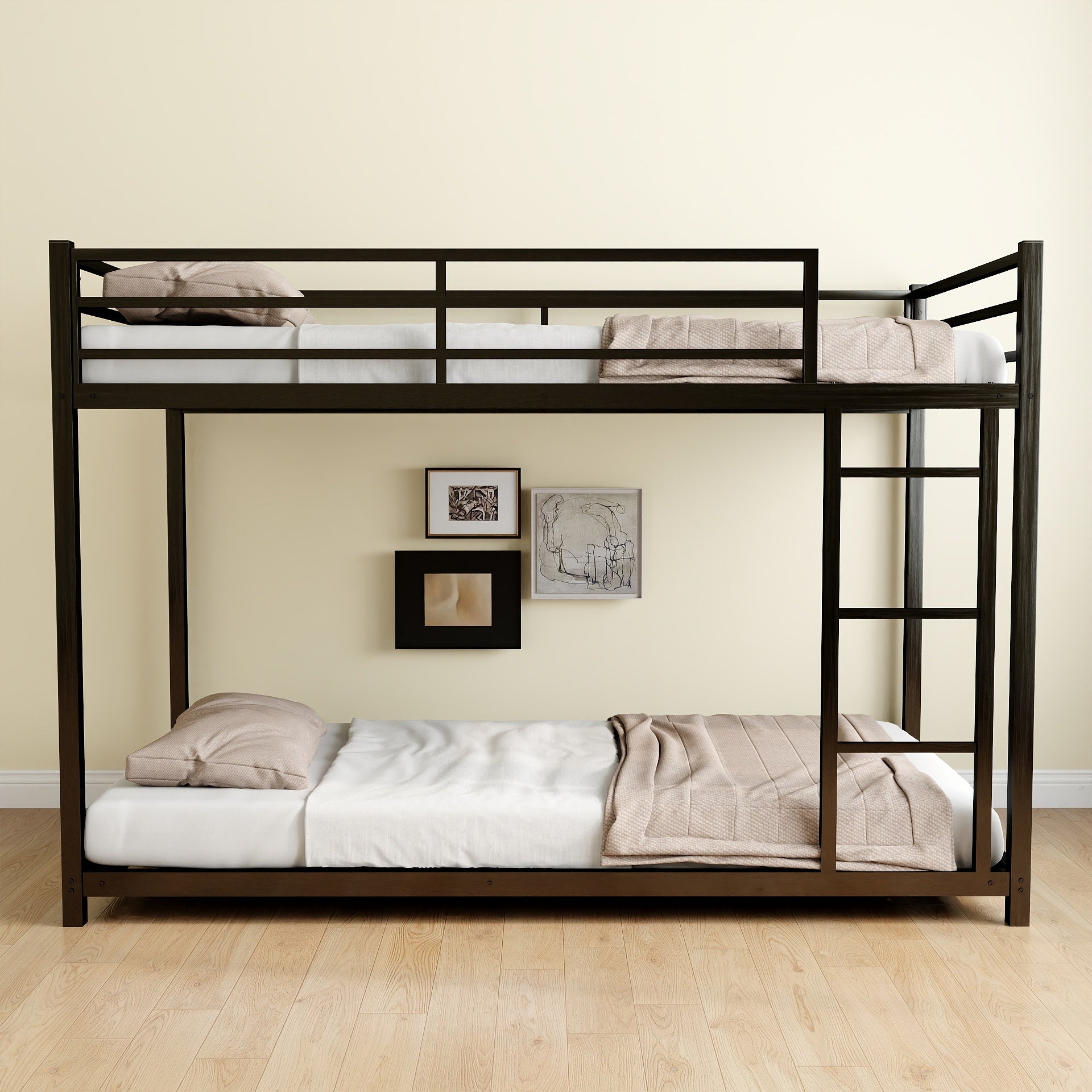 Metal Twin Over Full Bunk Bed Heavy Duty Sturdy Metal Noise Reduced Safety Guardrail No Box Spring Needed,Black Twin Black Metal Metal