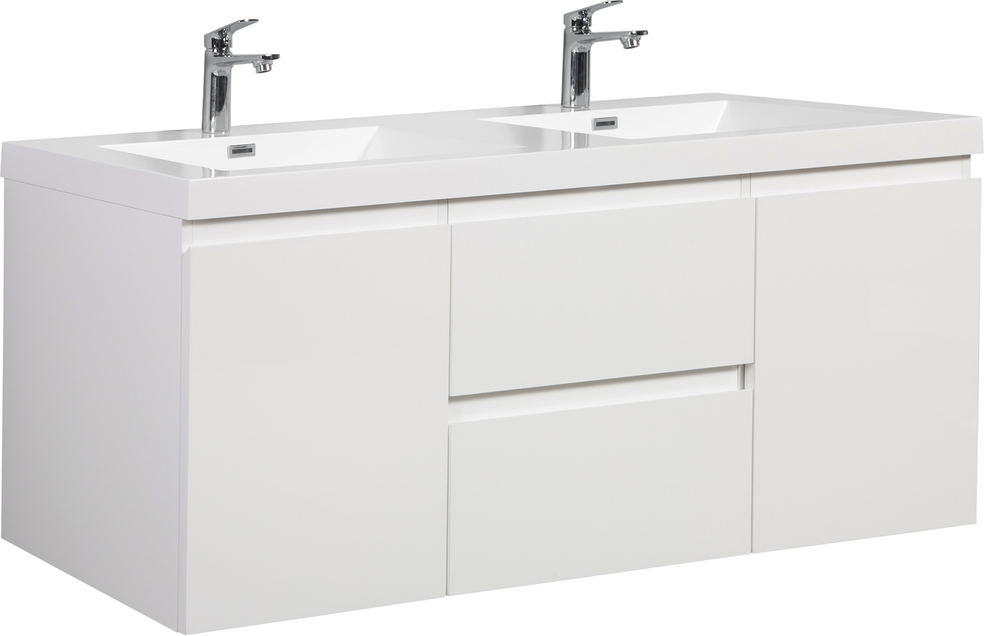 60" Floating Bathroom Vanity With Sink, Modern Wall Mounted Bathroom Storage Vanity Cabinet With Double Resin Top Basin And Two Soft Close Drawers, Glossy White 24V11 60Dgw 2 White 2 Wall Mounted Mdf