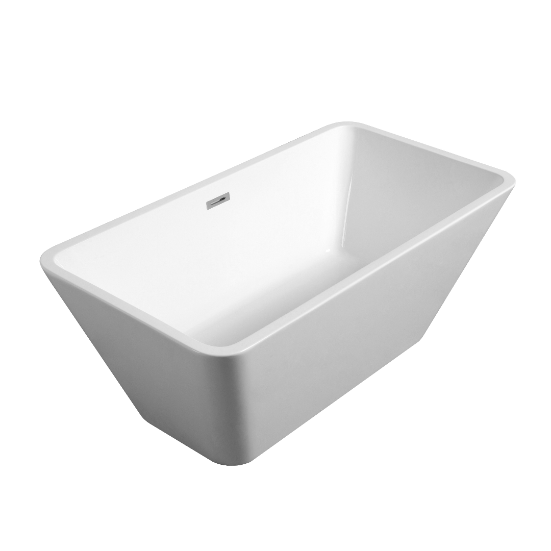 59" X 30" Acrylic Rectangular Freestanding Bathtub, Contemporary Soaking White Tub With Brushed Nickel Overflow And Pop Up Drain, Cupc Certified, Glossy White 23A01 60 Gloss White Rectangle Bathroom Freestanding Tubs Center Fiberglass Acrylic