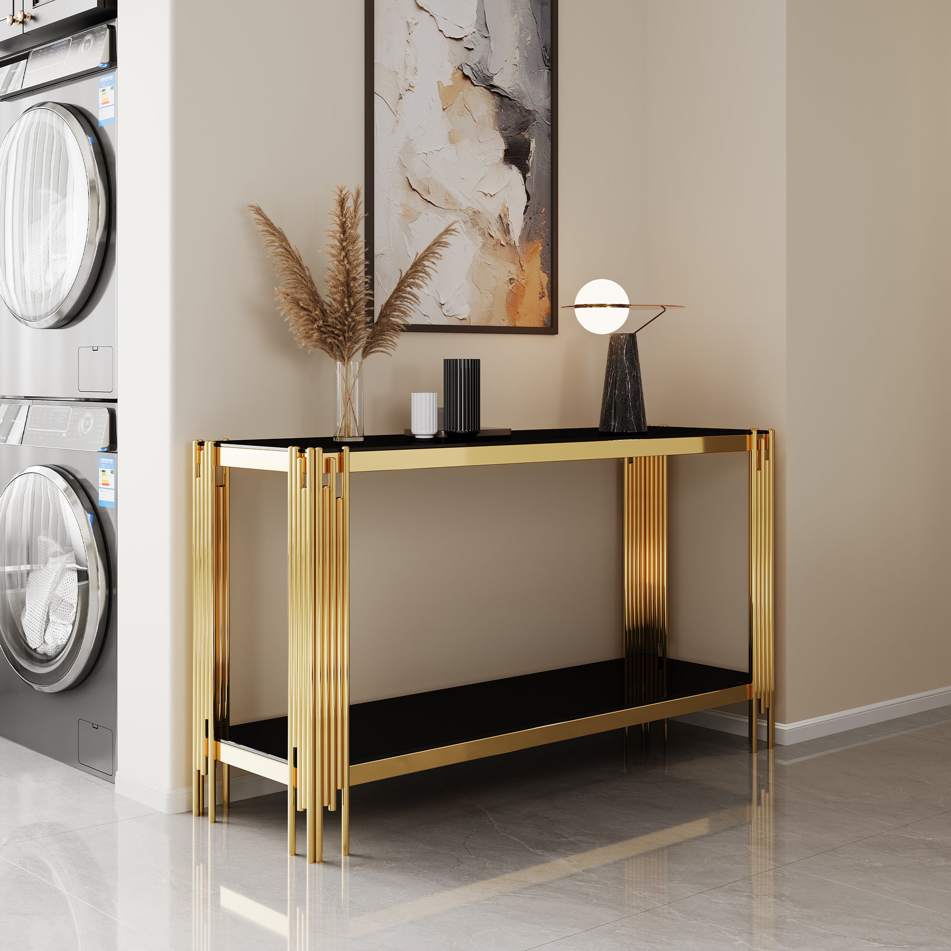 Modern Tempered Glass Top Console Table With Gold Stainless Steel Frame Gold Metal