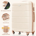 Luggage Sets 4 Piece, 20 Inch With Usb Port, Expandable Abs Durable Suitcase With Travel Bag, Cup Holder, Abs Hard Shell Luggage With Spinner Wheels, Beige And Golden Beige Gold Abs