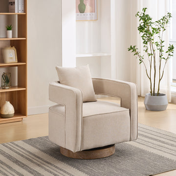 29.1"W Swivel Accent Open Back Chair Modern Comfy Sofa Chair With Weathered Base For Nursery Bedroom Living Room Hotel Office, Club Chair Leisure Arm Chair For Lounge Beige,Linen Blend Beige Linen Blend