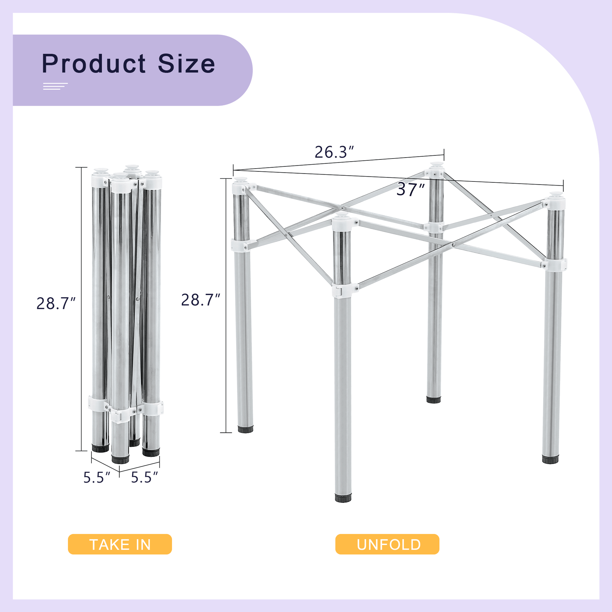 Simple Silver Stainless Steel Folding Table Frame Multifunctional, Space Saving.Folding Table Frame,Silver Stainless Steel Material,Only Table Leg.5.5*5.5*28.7 26.3*26.3*28.7 Inch. Silver Metal