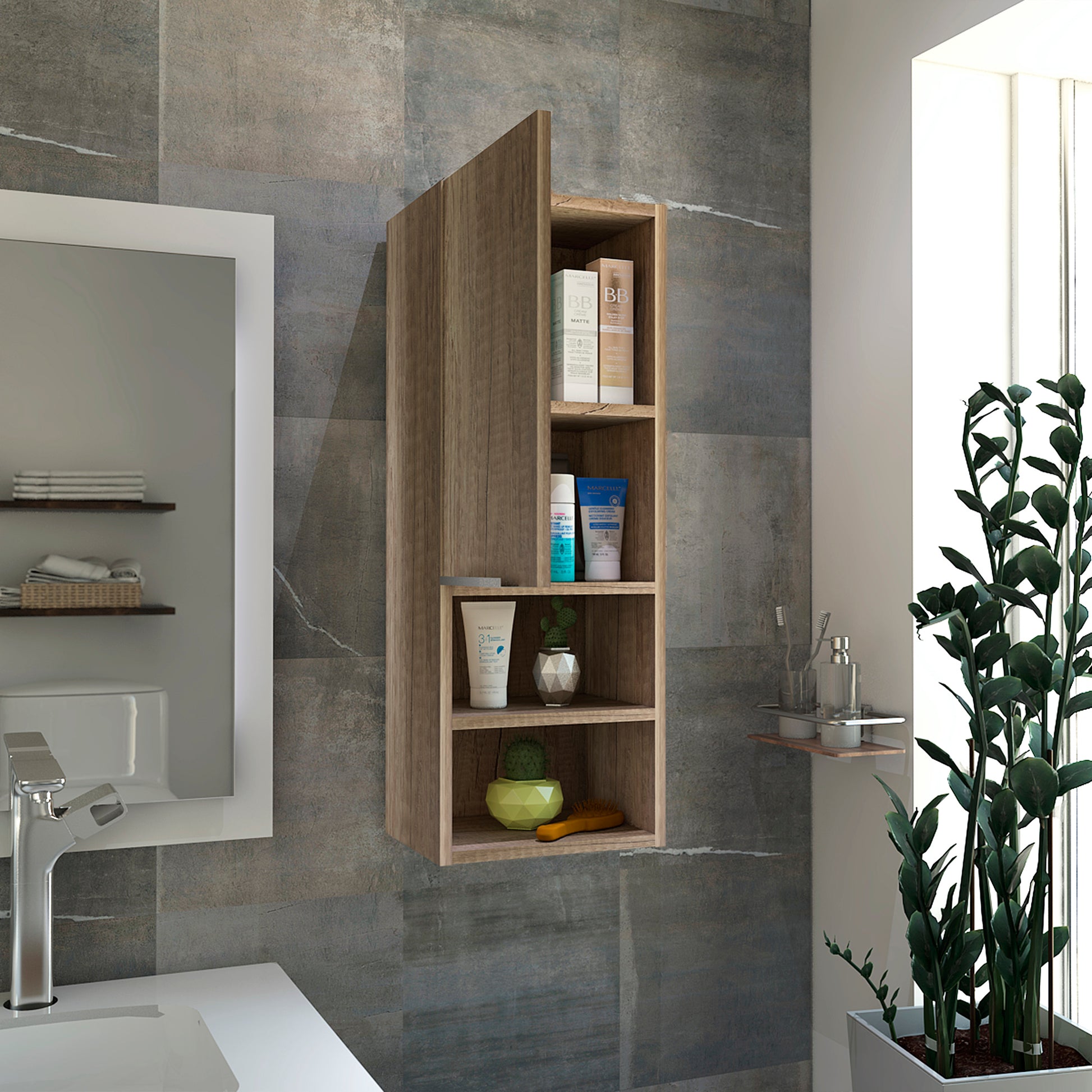 Milwaukee Medicine Cabinet, Two Shelves, Single Door Cabinet, Two Interior Shelves Beige 1 4 Bathroom Wall Mounted Modern Mdf Engineered Wood