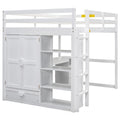 Wood Full Size Loft Bed With Built In Wardrobe, Desk, Storage Shelves And Drawers, White Box Spring Not Required Full White Wood Bedroom Solid Wood Mdf