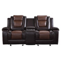 Modern Luxury Loveseat Dual Glider Reclining With Center Console 1Pc Formal Living Room Furniture Premium Faux Leather Upholstery Comfortable Two Tone Brown Finish Dark Brown,Light Brown Faux Leather Wood Primary Living Space Luxury,Modern Plywood,Solid