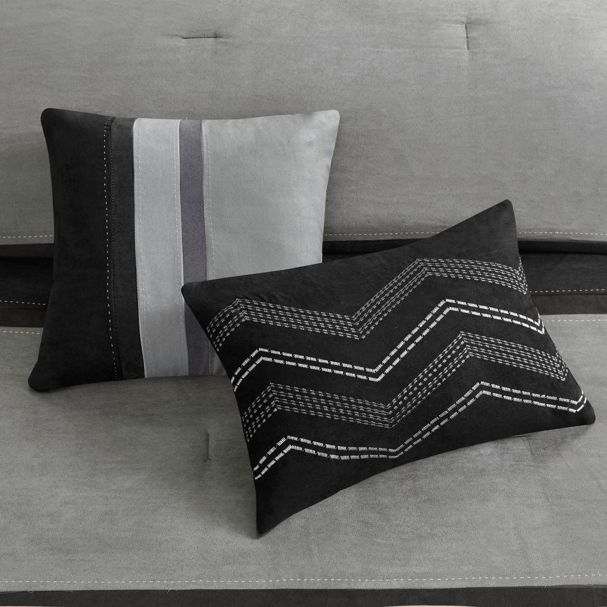 7 Piece Faux Suede Comforter Set Black Queen Queen Black Polyester