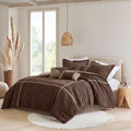 7 Piece Micro Corduroy Comforter Set Brown Queen Brown Polyester