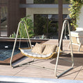 Outdoor Patio Porch Swing, 2 Seat Hanging Swing Chair With Thickened Cushions And Pillow, Rattan Porch Swing Chair Outdoor Hammock Chair For Porch, Backyard, Garden Yes White Garden & Outdoor 2 Person Seating Group Steel
