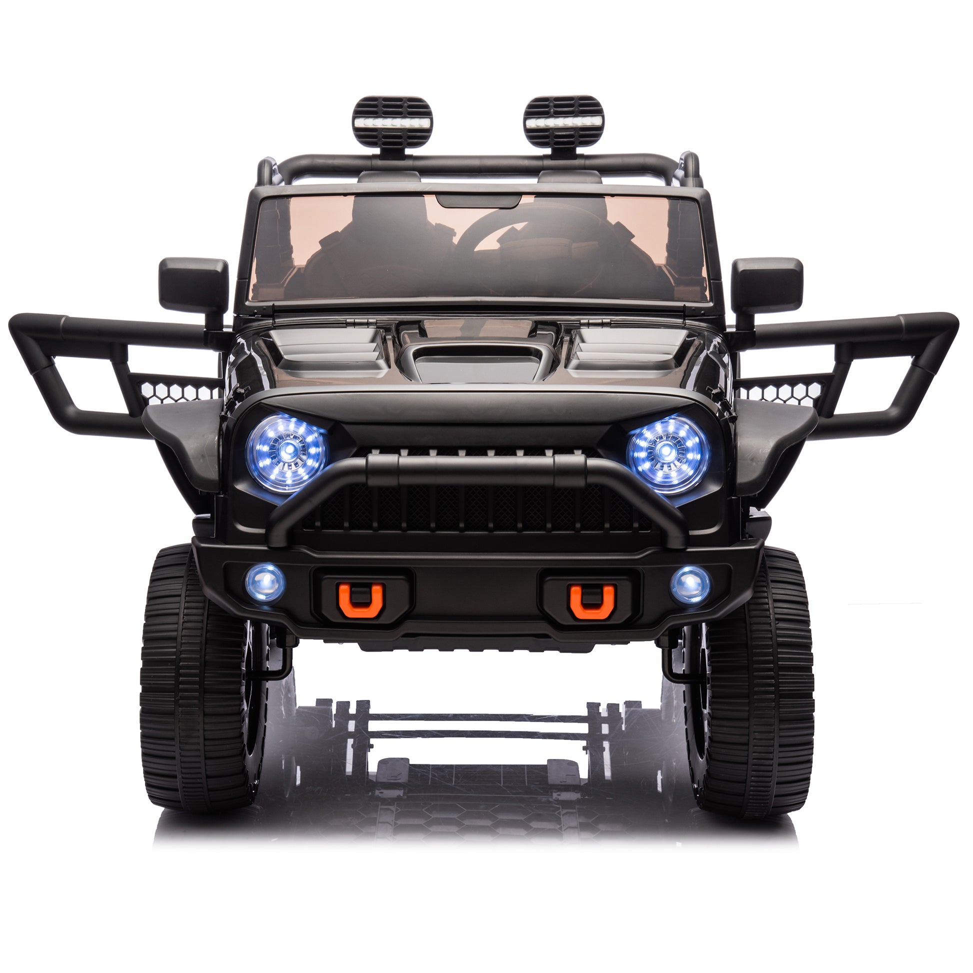 24V Two Seater Kids Ride On Truck Car W Parents Control,200W*2,Seat Width 20.28In,Four Wheel Suspension,Led Lights,Music,Mp3,Bluetooth,Two Independent Seat Belts,Suitable For Off Road For Kids Aged 3 Black 100 149 Lbs Polypropylene