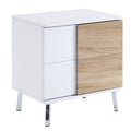 White High Gloss And Natural End Table With 2 Drawers White Primary Living Space Contemporary Drawers Rectangular Wood Metal