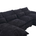 United We Win Modern Large Chenille Fabric U Shape Sectional Sofa Black Chenille 4 Seat