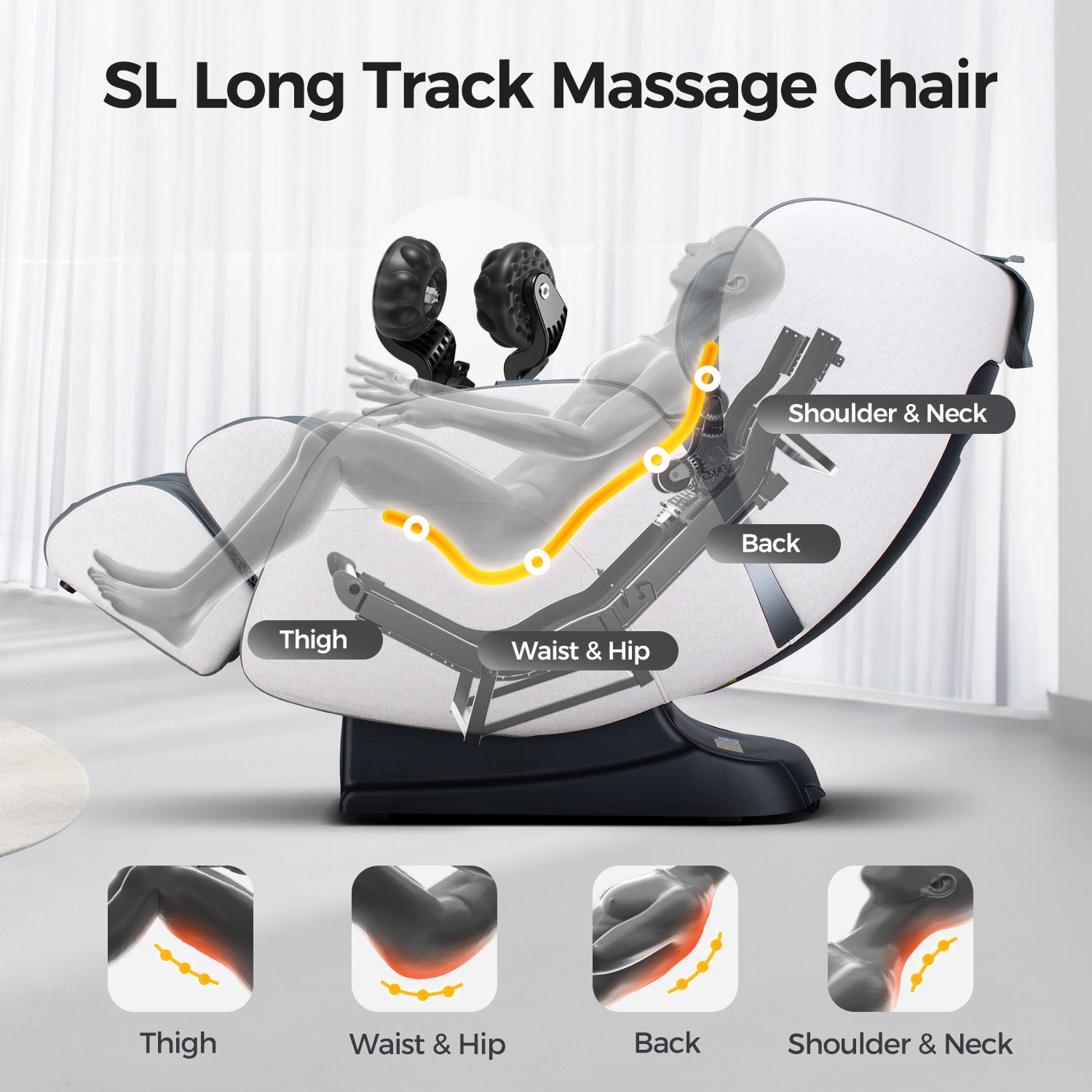 Bosscare 3D Shiatsu Recline Massage Zero Gravity Full Body Chair With Waist Heating White White Gray Leather Leather