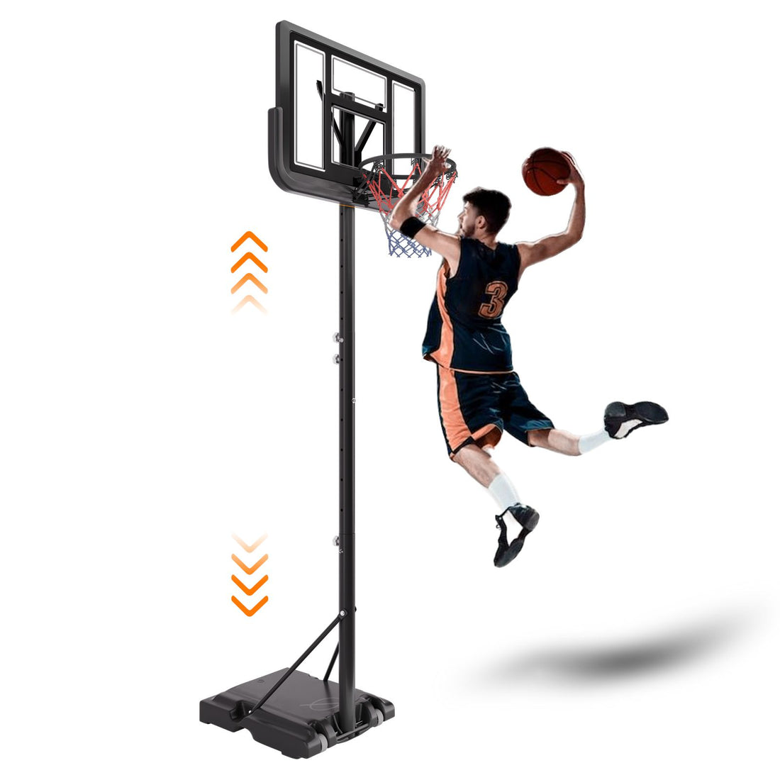 Basketball Hoop Basketball System 4.76 10Ft Height Adjustable With 4 Basketball, Net Pocket, Inflator Set Black Metal