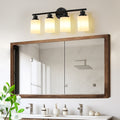 Modern 4 Light Vanity Bathroom Mirror Light, Frosted White Glass With Black Iron Frame, Contemporary Wall Sconce For Bedroom, Bathroom, And Dressing Room Bulb Not Included Black White Glass,Iron