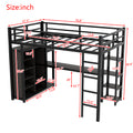 Metal Full Size Loft Bed With Desk,Shelves,Wardrobe, Black Full Black Metal