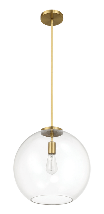 Gleam Single Light Pendant Lamp With Clear Globe Glass Satin Brass Clear,Gold Ceiling Lights Brass,Glass