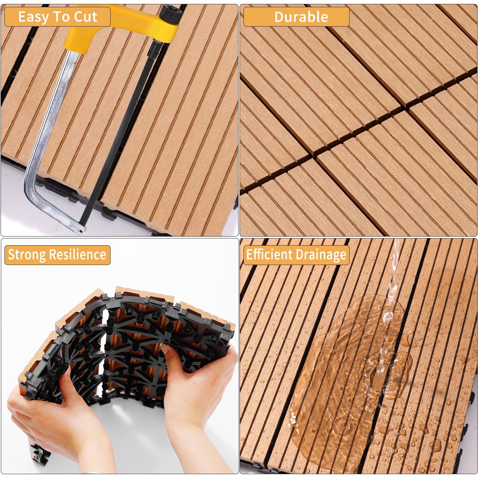 Wood Plastic Composite Deck Tiles Set Of 20, Sustainable Fsc Composite Decking Resist Rust, Water, Weather, Easy To Diy & Maintain, Ideal For Patios, Balconies, Rooftops, Burlywood Burly Wood Wood Plastic