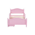 Twin Size Wood Platform Bed With Guardrails On Both Sides And Two Storage Drawers ,Pink Twin Pink Wood