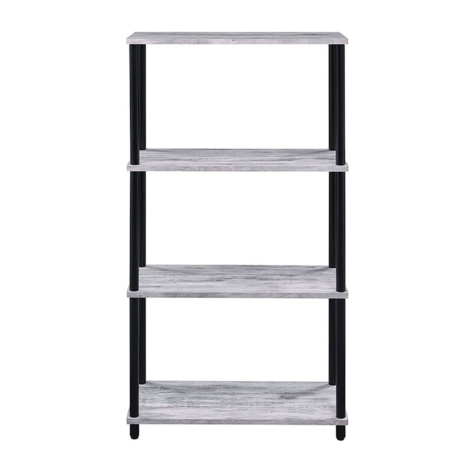 Antique White And Black Bookshelf With 4 Shelf 4 Black White Etagere Horizontal Primary Living Space Wood Open Back Rustic Wood Metal