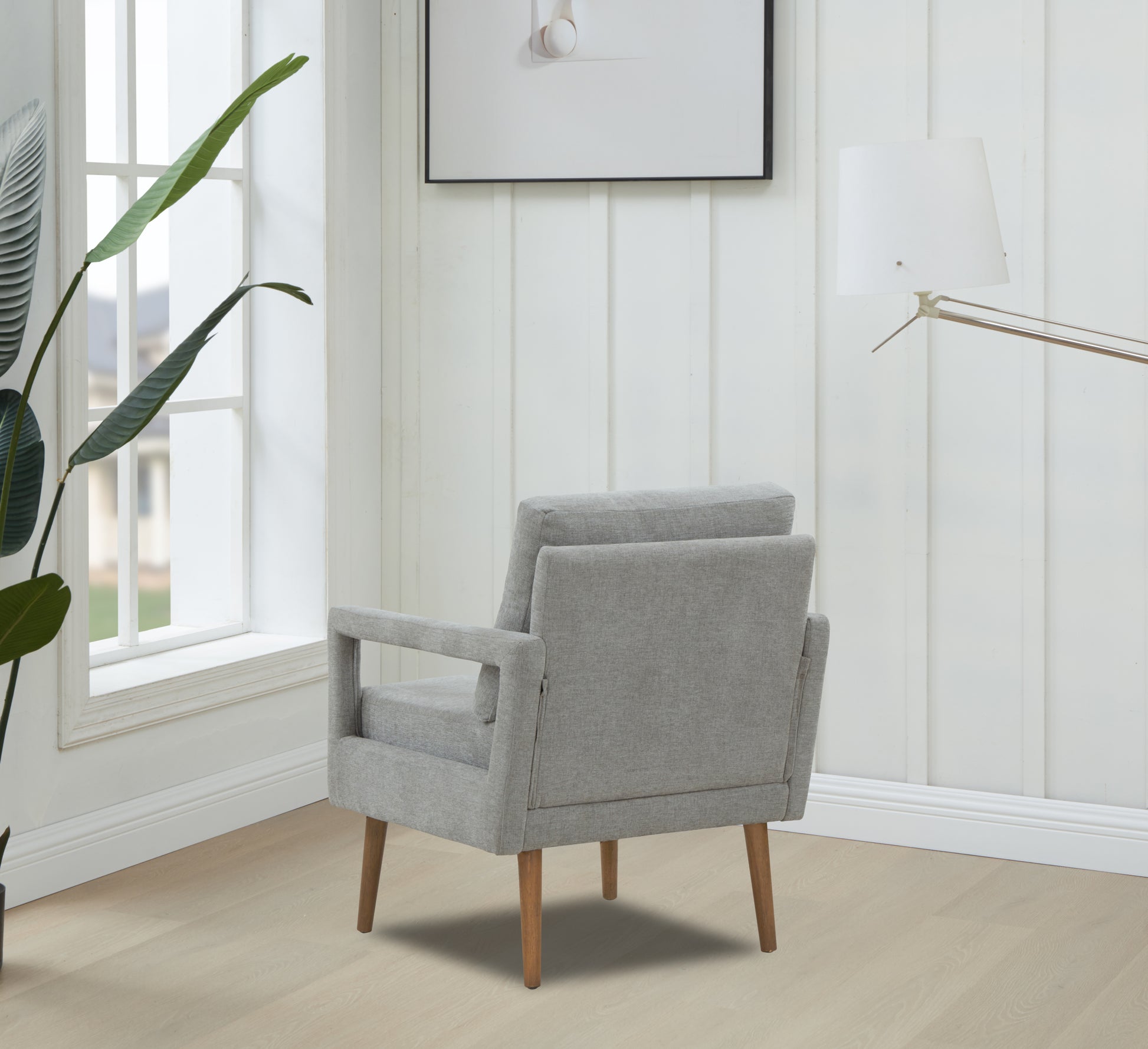 Mid Century Armchair2Pcs, Accent Chair With Wood Legs & Soft Cushion For Living Room, Bedroom, Home Office, Study, Grey Gray Foam Wood Fabric