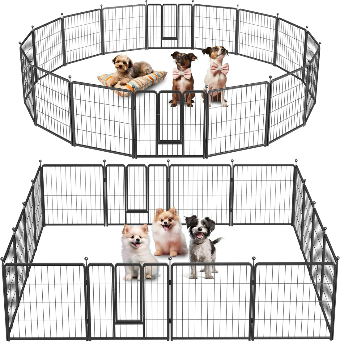 Dog Playpen Indoor Outdoor, 24" Height 16 Panels Fence With Anti Rust Coating, Metal Heavy Portable Foldable Dog Pen For Small Medium Dogs Rv Camping, Black Black Metal
