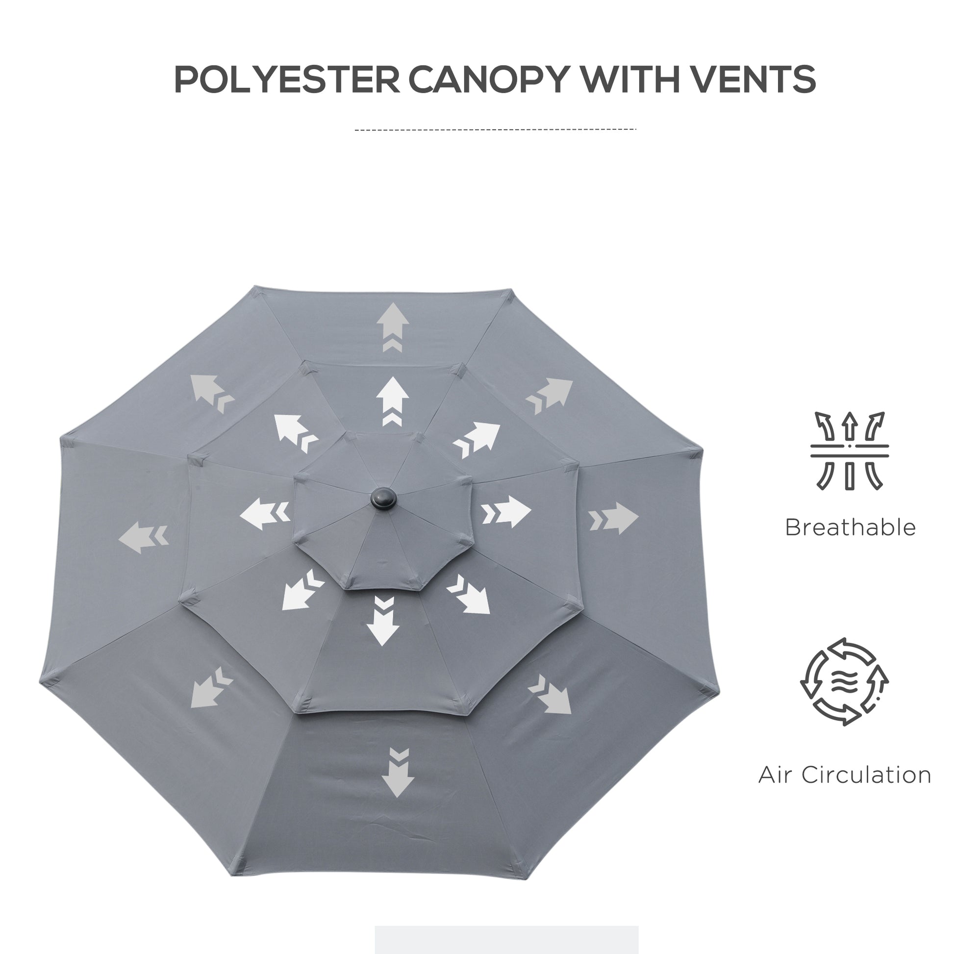 Outsunny 9Ft 3 Tiers Patio Umbrella Outdoor Market Umbrella With Crank, Push Button Tilt For Deck, Backyard And Lawn, Dark Gray Dark Grey Polyester