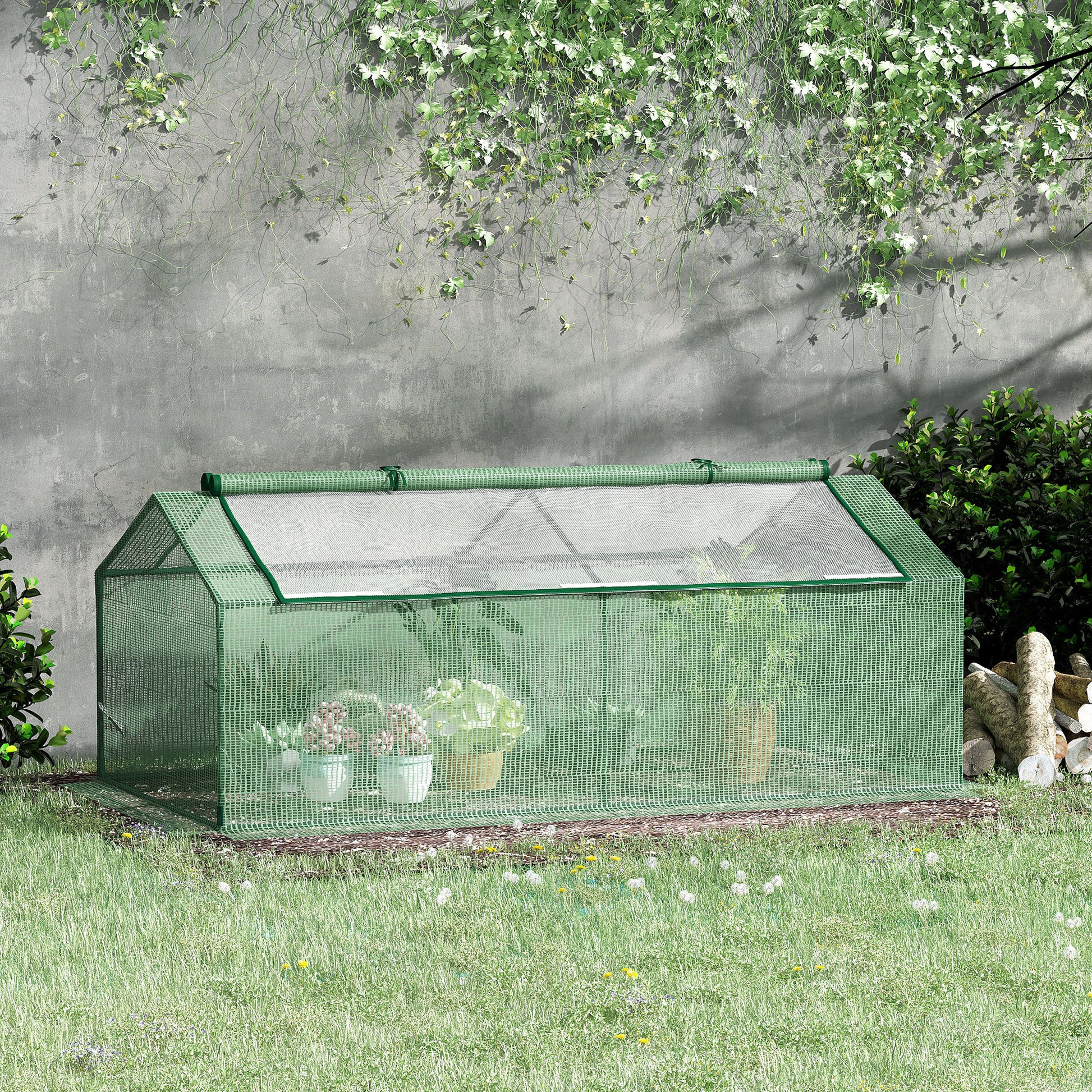 Outsunny 71" X 36" X 28" Mini Greenhouse Portable Hot House For Plants With Large Zipper Windows For Outdoor, Indoor, Garden, Green Green Steel